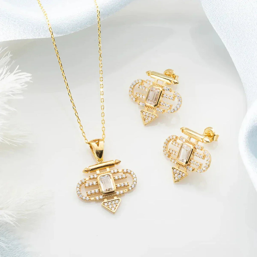 SEYMA HALSKETTE OHRRING SET aus 925 Silber - Eleganter Ohrringe - AURIME