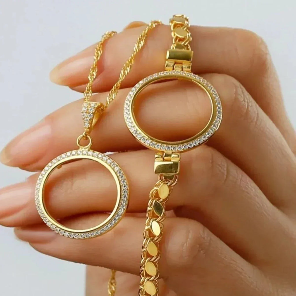 PAILLETTEN KETTE HALSKETTE ARMBAND SET FÜR GOLD aus 925 Silber - Eleganter Halskette - AURIME