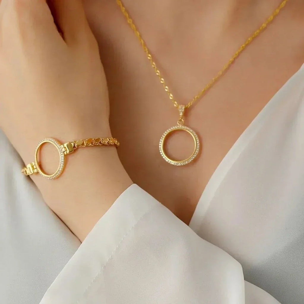 PAILLETTEN KETTE HALSKETTE ARMBAND SET FÜR GOLD aus 925 Silber - Eleganter Halskette - AURIME