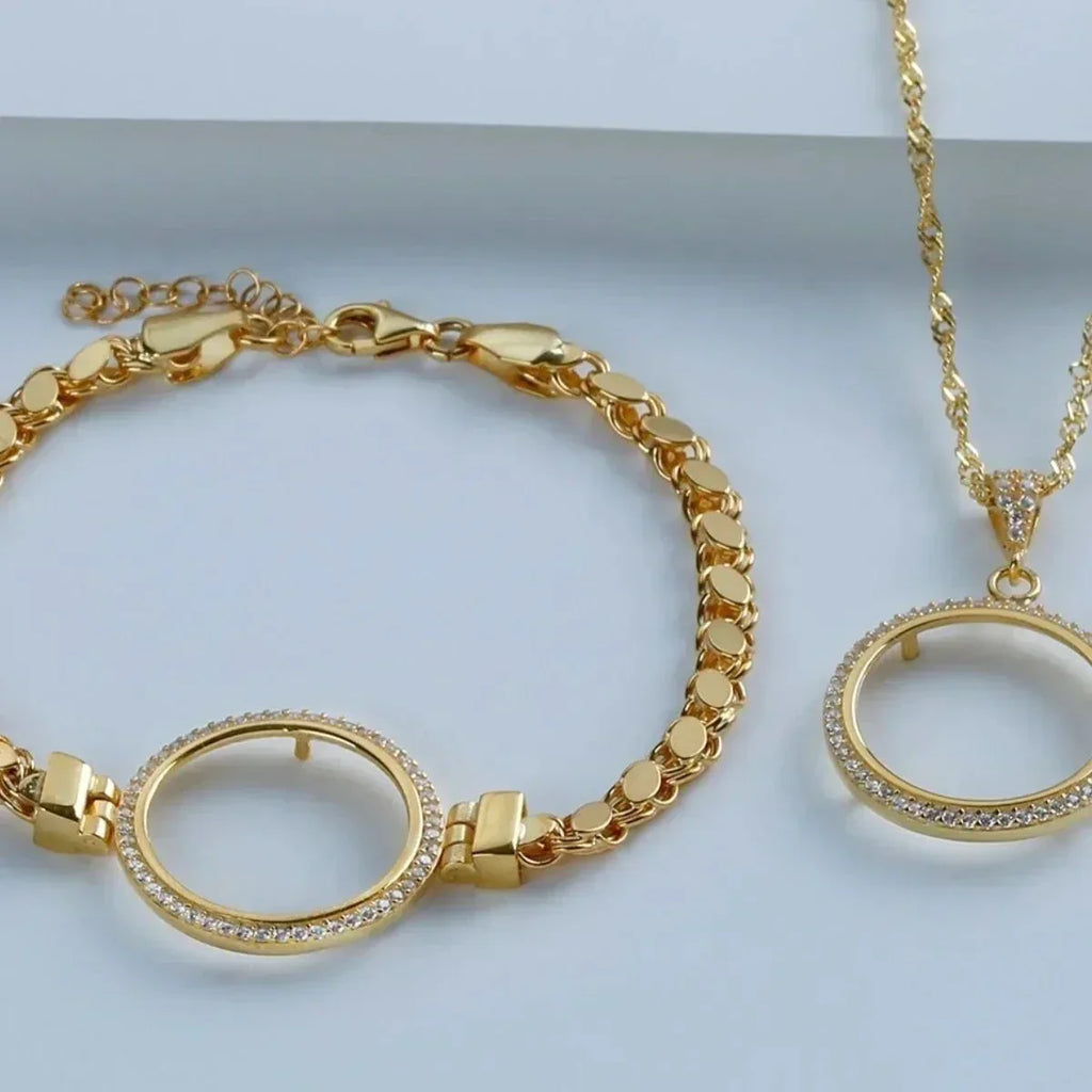 PAILLETTEN KETTE HALSKETTE ARMBAND SET FÜR GOLD aus 925 Silber - Eleganter Halskette - AURIME