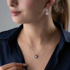 LILA EINZELSTEIN LOTUS HALSKETTE OHRRING RING SET aus 925 Silber - Eleganter Ohrringe - AURIME