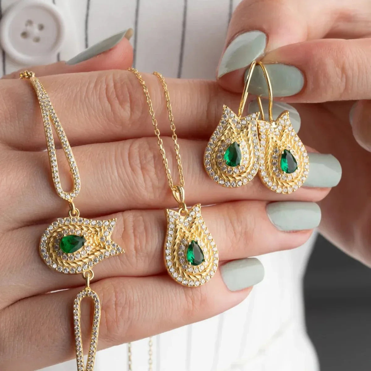 SMARAGDGRÜNES TULPEN | SCHMUCKSET | 925 SILBER