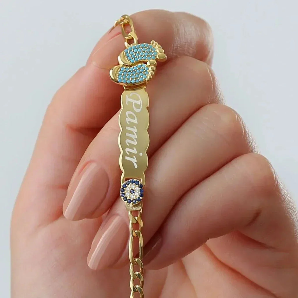 KINDER GRAVUR NAMENSARMBAND MIT NAZAR | 925 SILBER