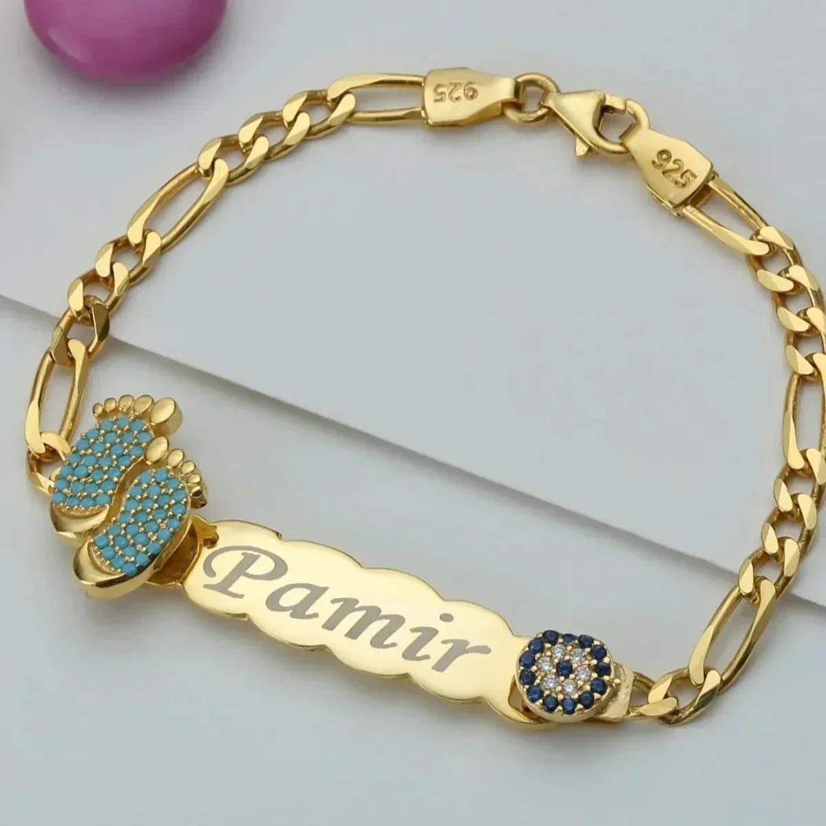 KINDER GRAVUR NAMENSARMBAND MIT NAZAR | 925 SILBER