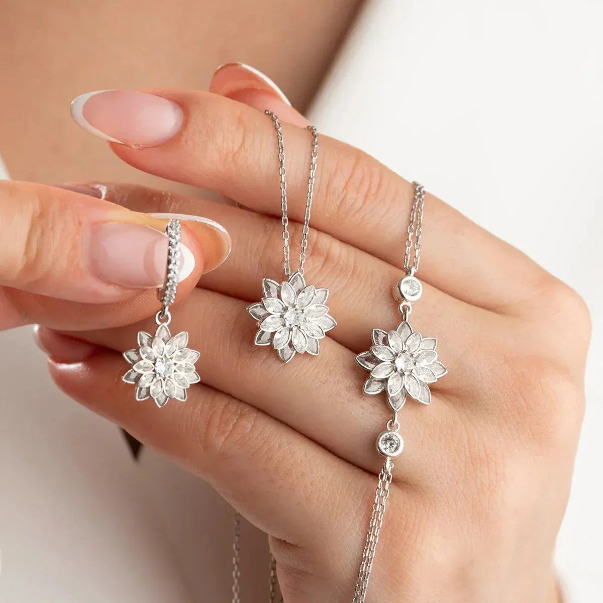 LOTUS BLÜTEN HALSKETTE | ARMBAND | OHRRING SET | 925 SILBER