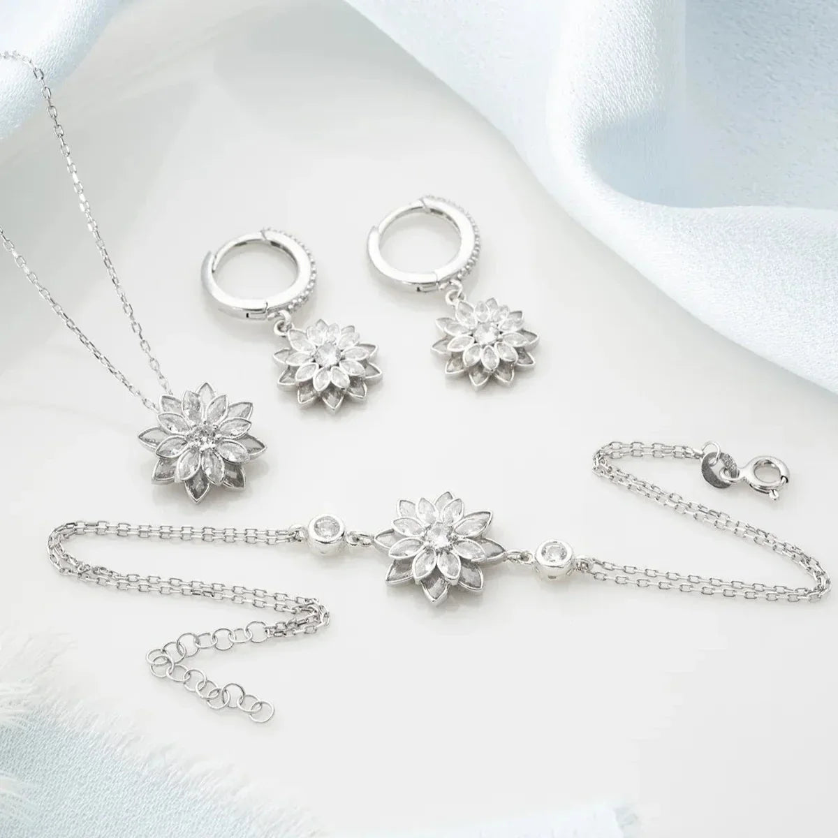 LOTUS BLÜTEN HALSKETTE | ARMBAND | OHRRING SET | 925 SILBER