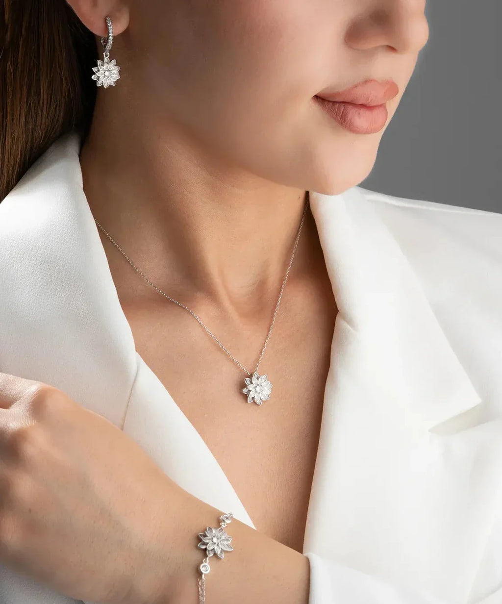 LOTUS BLÜTEN HALSKETTE | ARMBAND | OHRRING SET | 925 SILBER