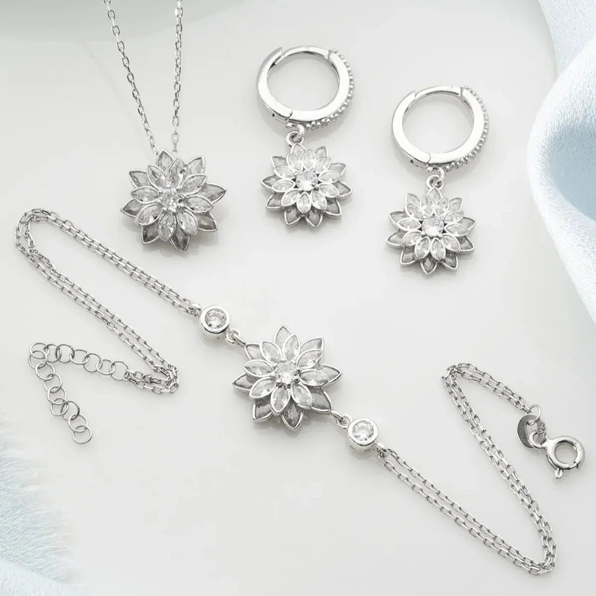 LOTUS BLÜTEN HALSKETTE | ARMBAND | OHRRING SET | 925 SILBER