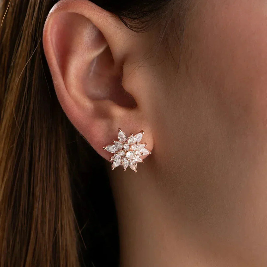 LOTUS & EISZAPFEN ZIRKONIA BLÜTEN OHRRINGE| 925 SILBER