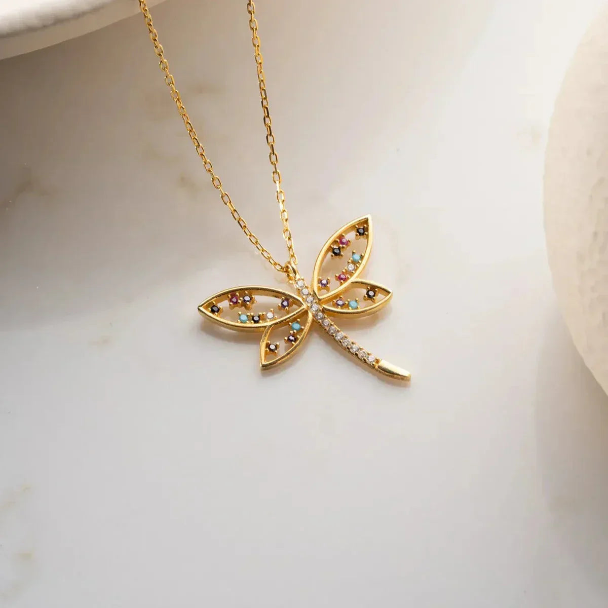 BUNTE LIBELLE HALSKETTE | 925 SILBER