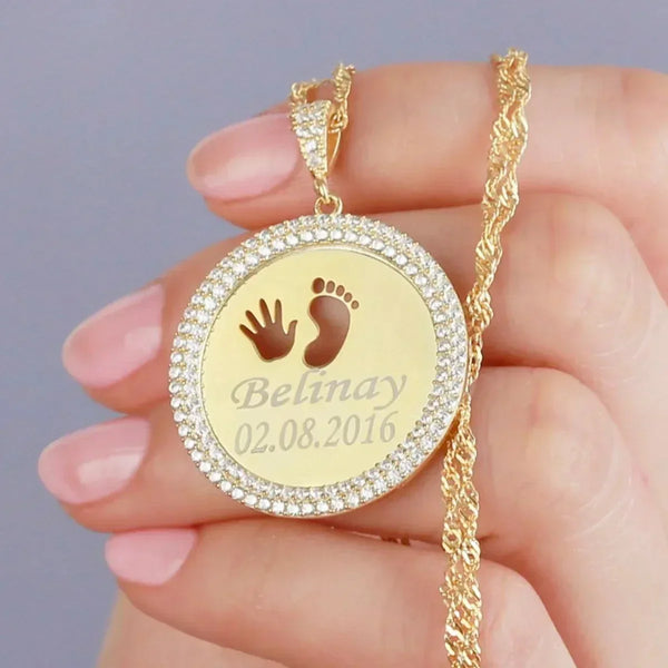 ZIRKONIA GRAVURKETTE BABY HANDFUSS aus 925 Silber - Eleganter Halskette - AURIME