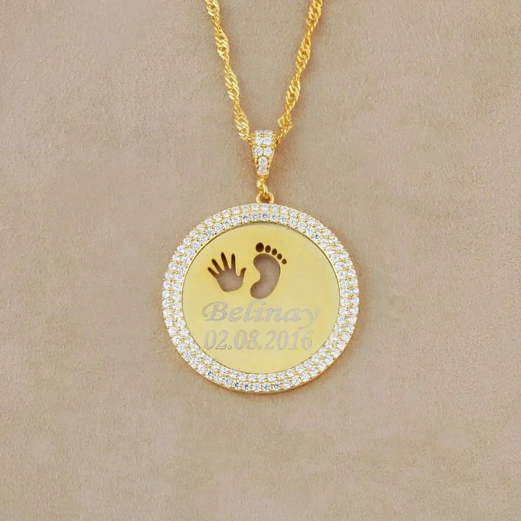 ZIRKONIA GRAVURKETTE BABY HANDFUSS | 925 SILBER