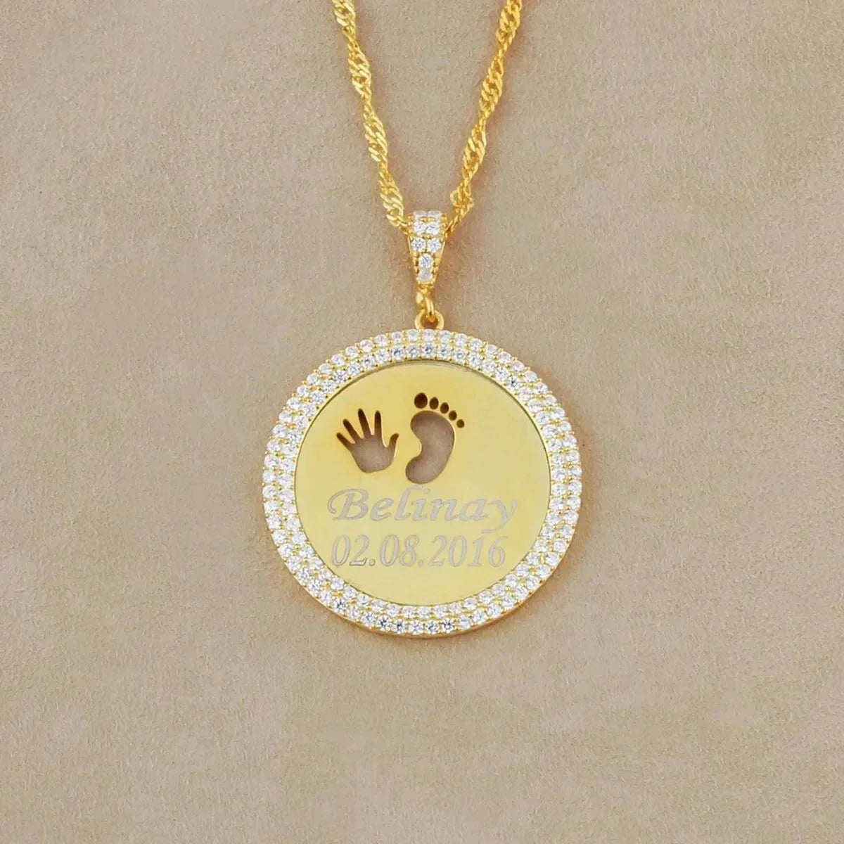 ZIRKONIA GRAVURKETTE BABY HANDFUSS | 925 SILBER