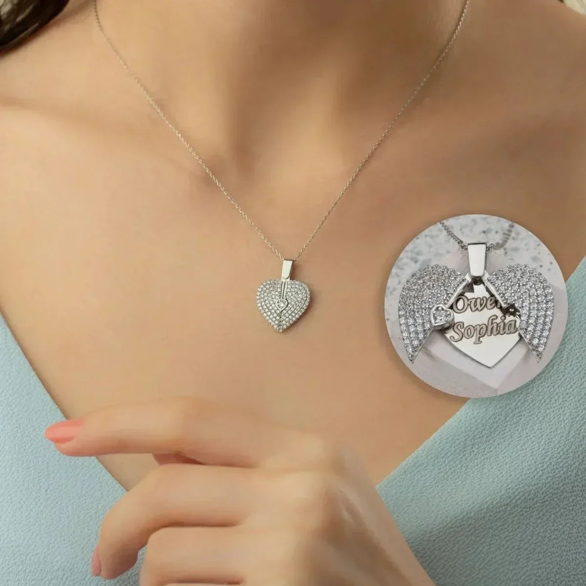 GRAVUR HERZ & ZIRKONIA HALSKETTE | 925 SILBER