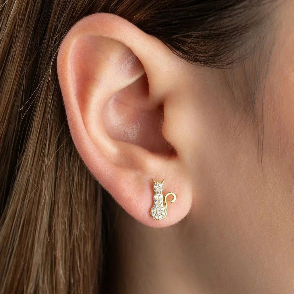 KATZE & ZIRKONIA OHRRINGE aus 925 Silber - Eleganter Ohrringe - AURIME