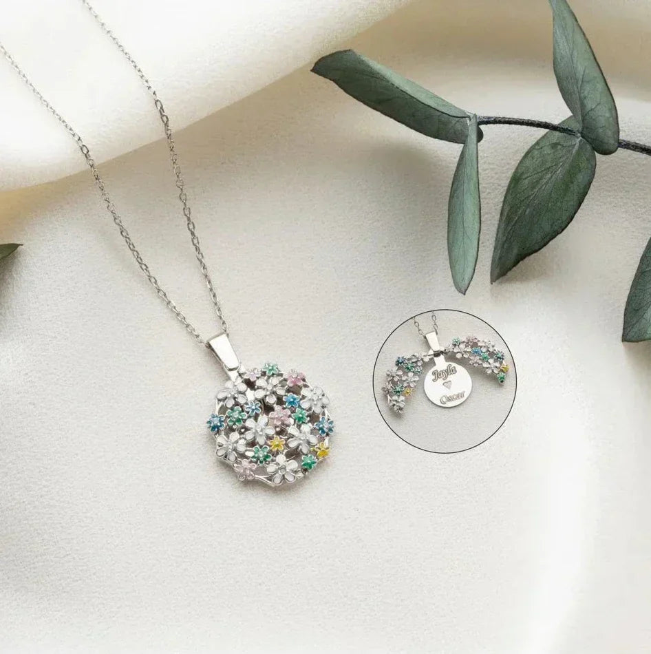 BLUMEN STRAUSS GRAVUR HALSKETTE | 925 SILBER