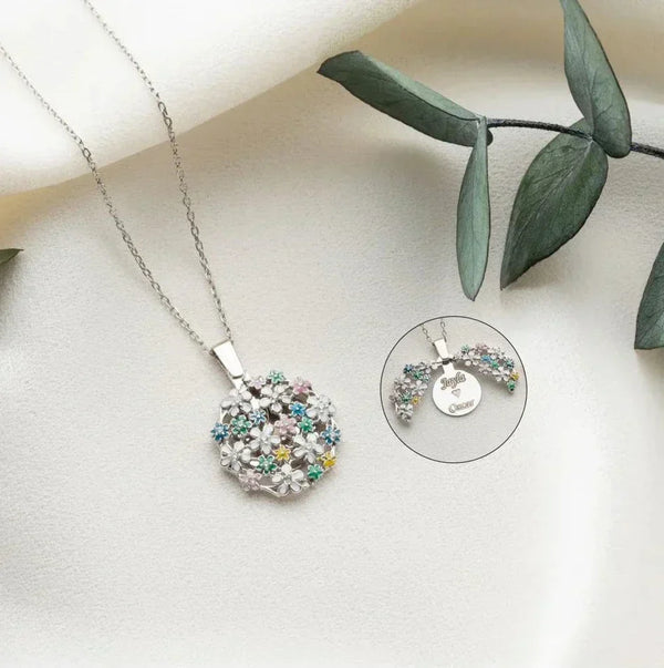 BLUMEN STRAUSS GRAVUR HALSKETTE aus 925 Silber - Eleganter Halskette - AURIME