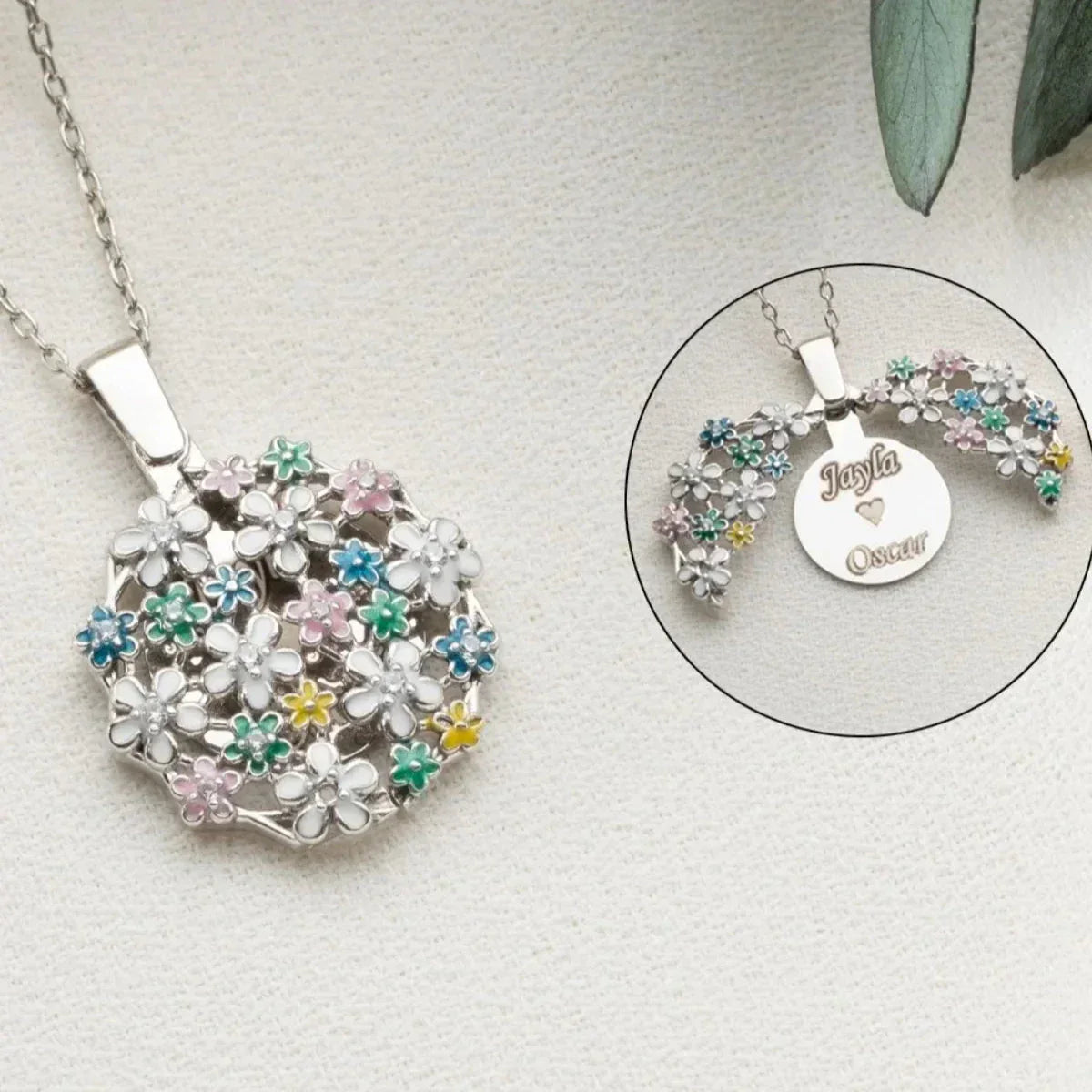 BLUMEN STRAUSS GRAVUR HALSKETTE | 925 SILBER