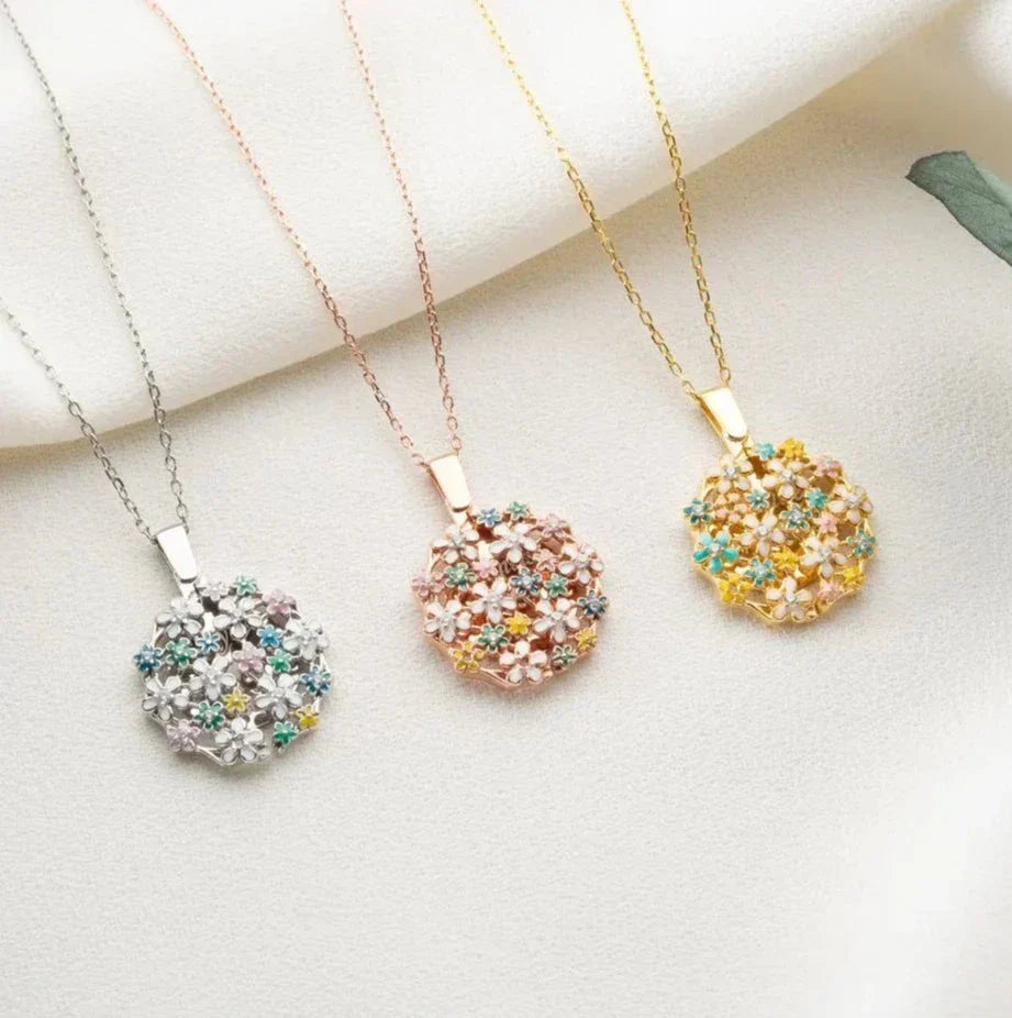 BLUMEN STRAUSS GRAVUR HALSKETTE | 925 SILBER