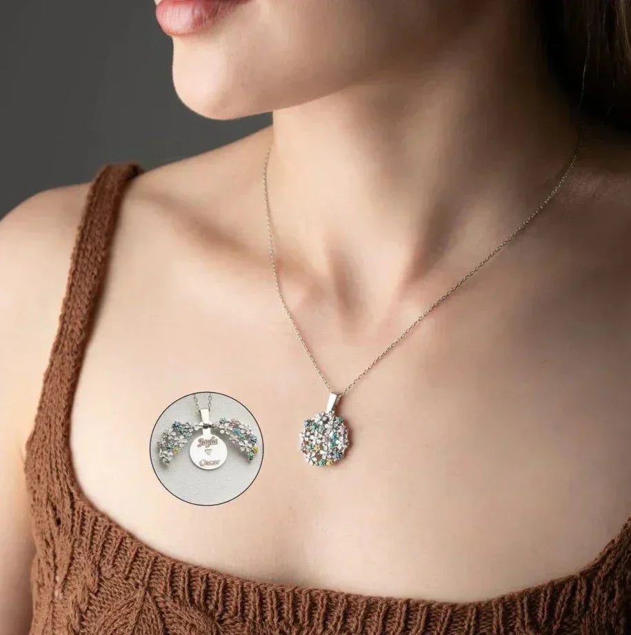 BLUMEN STRAUSS GRAVUR HALSKETTE | 925 SILBER