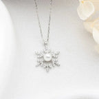 PERLEN & SCHNEEFLOCKEN HALSKETTE aus 925 Silber - Eleganter Halskette - AURIME