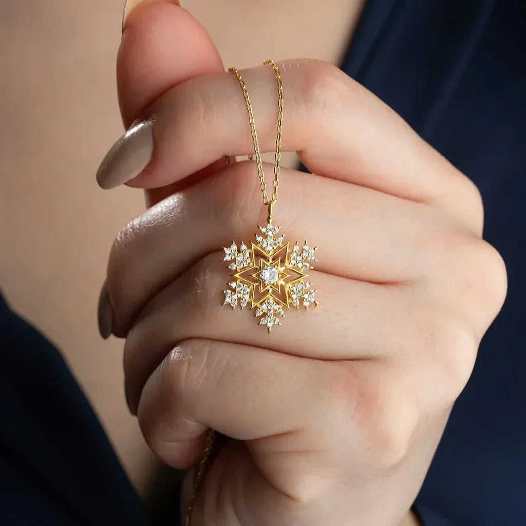 SCHNEEFLOCKE & STERN HALSKETTE aus 925 Silber - Eleganter Halskette - AURIME