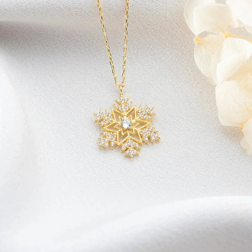 SCHNEEFLOCKE & STERN HALSKETTE aus 925 Silber - Eleganter Halskette - AURIME