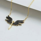 SCHUTZENGEL & SCHWARZE ZIRKONIA HALSKETTE aus 925 Silber - Eleganter Halskette - AURIME