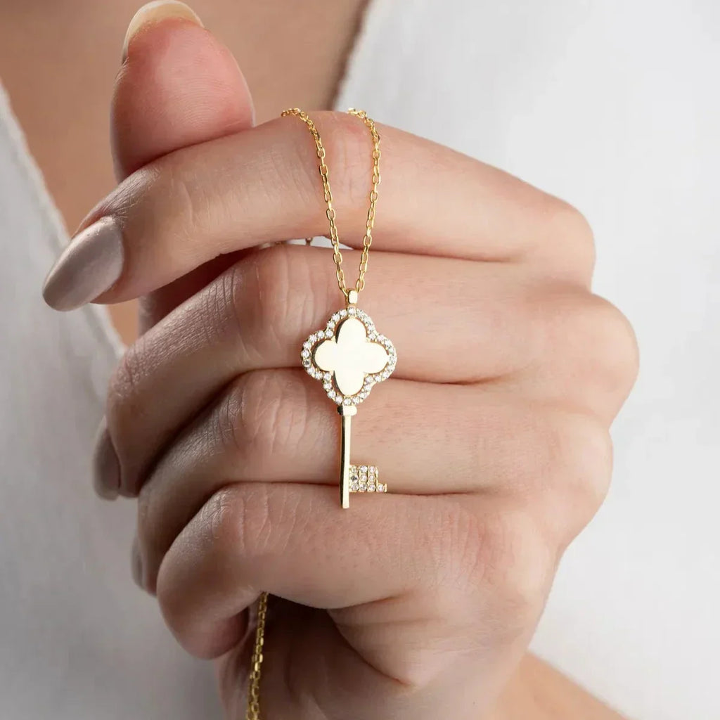 ZIRKONIA & SCHLÜSSEL HALSKETTE aus 925 Silber - Eleganter Halskette - AURIME