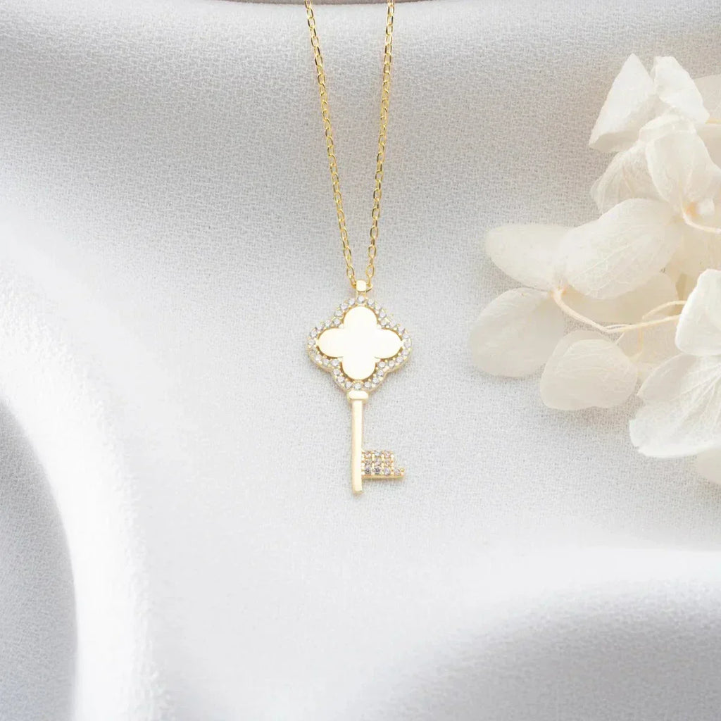 ZIRKONIA & SCHLÜSSEL HALSKETTE aus 925 Silber - Eleganter Halskette - AURIME