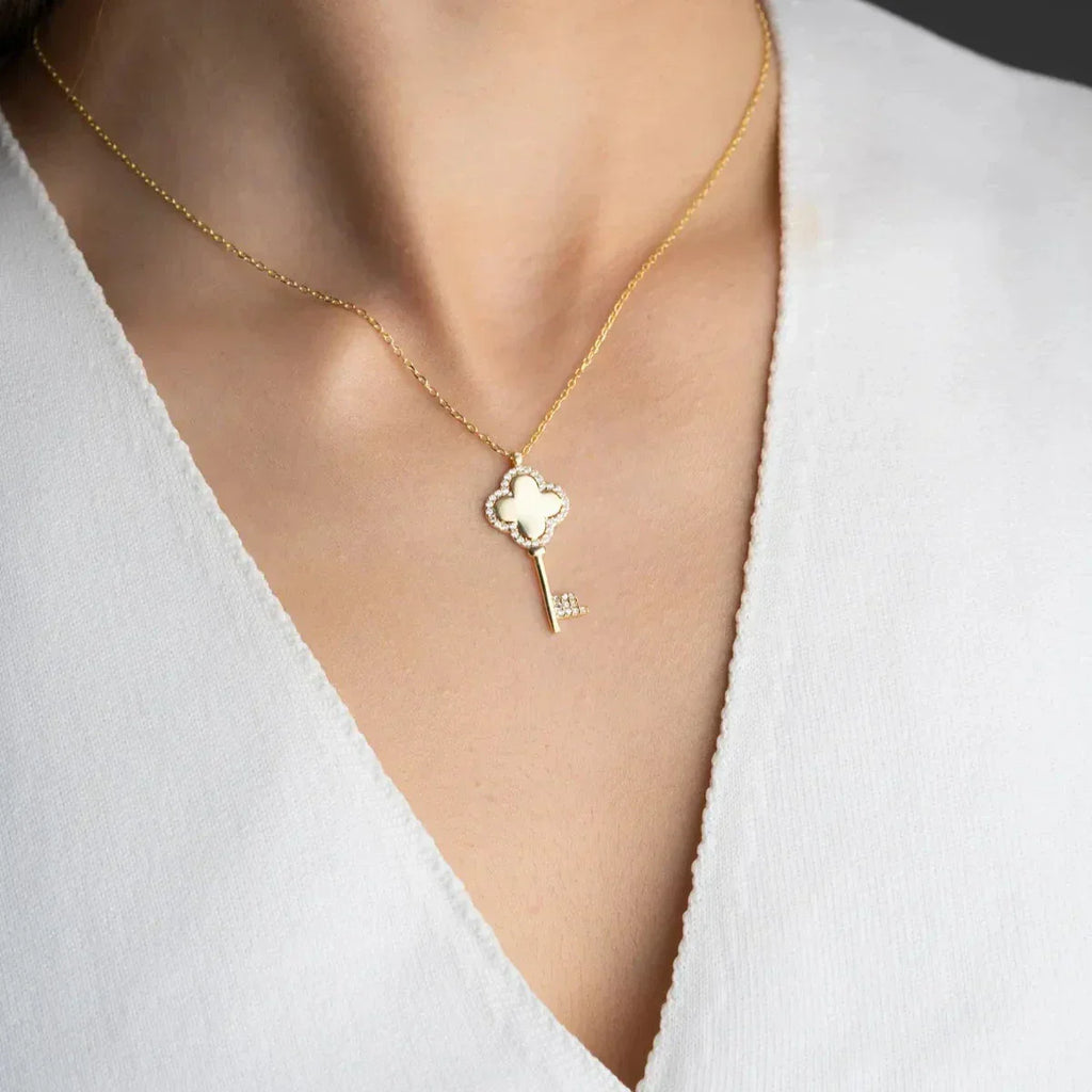 ZIRKONIA & SCHLÜSSEL HALSKETTE aus 925 Silber - Eleganter Halskette - AURIME