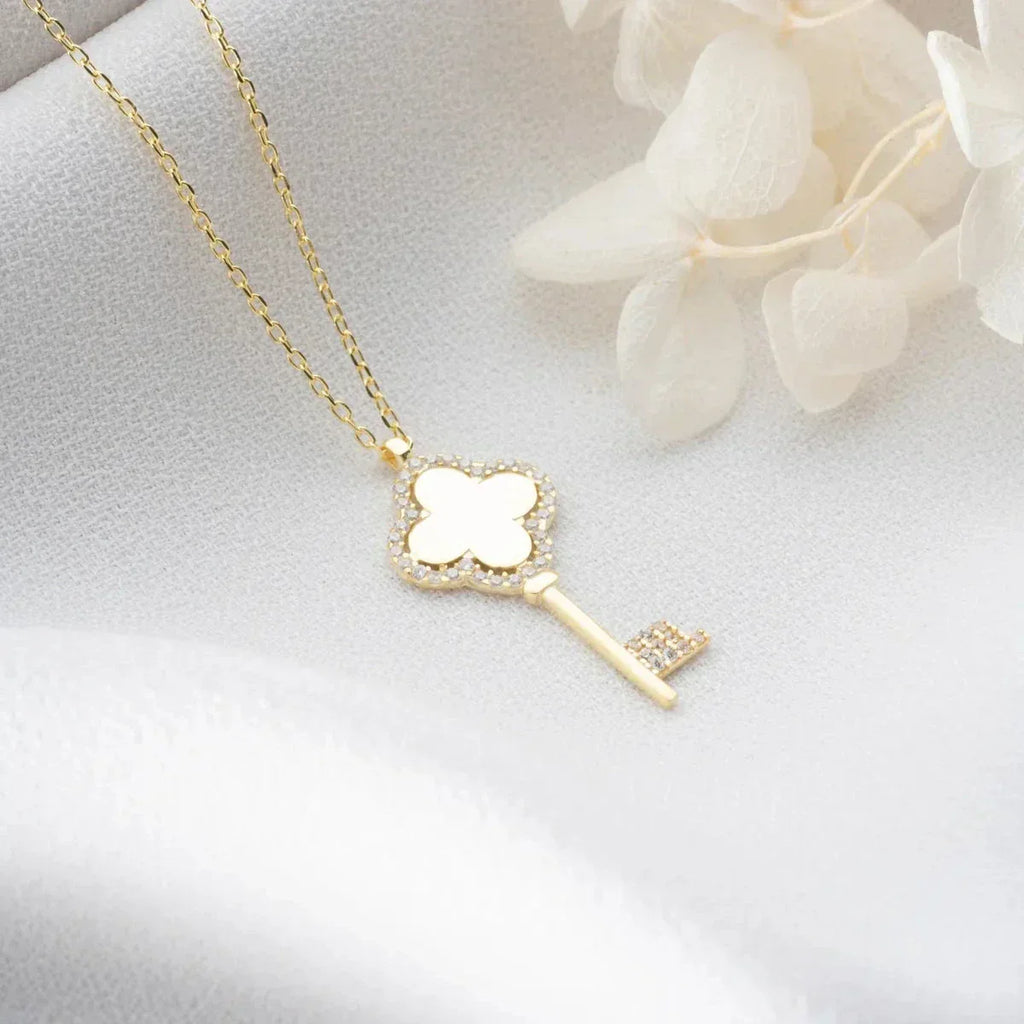 ZIRKONIA & SCHLÜSSEL HALSKETTE aus 925 Silber - Eleganter Halskette - AURIME