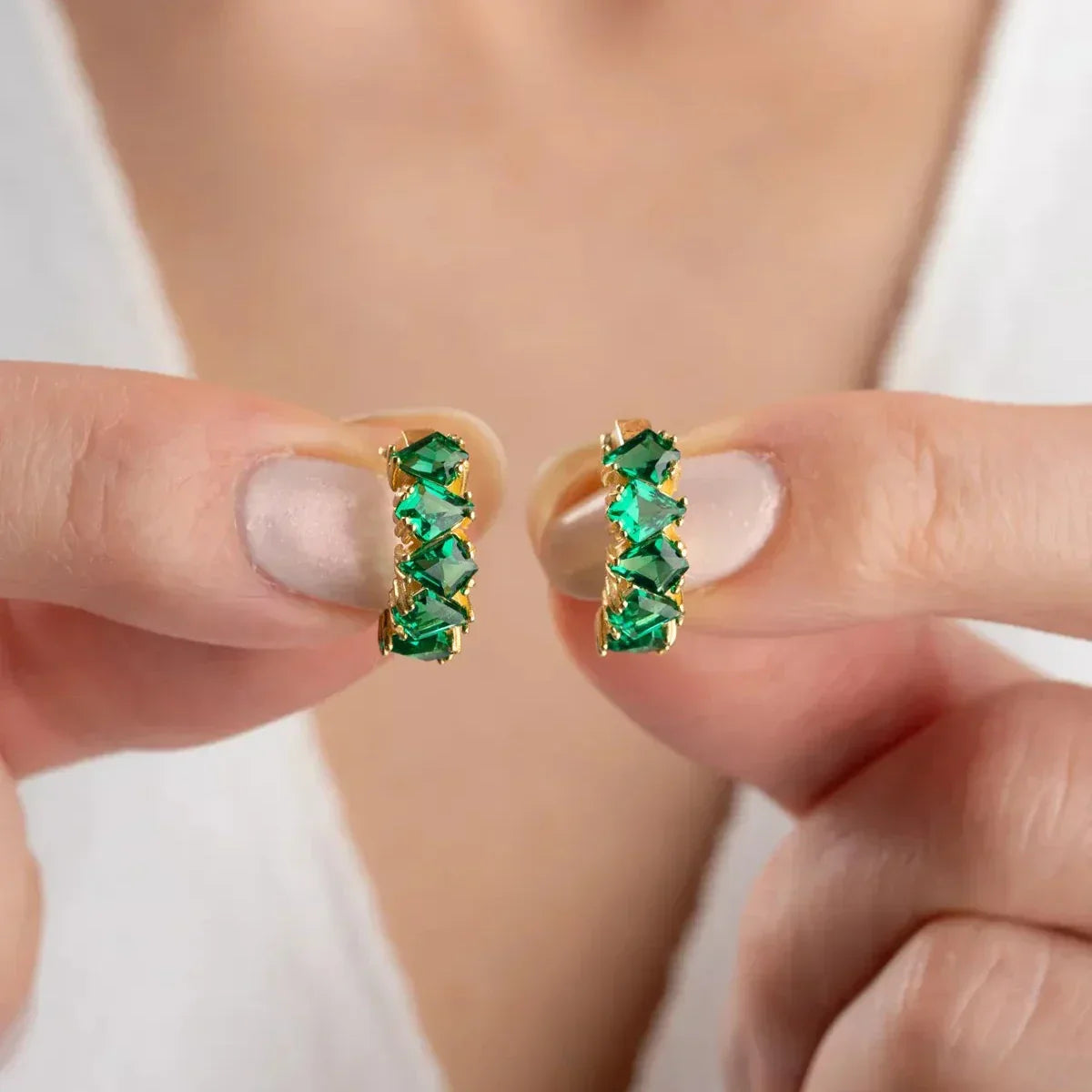 ZÜMRÜT GRÜNE BAGUETTE STEIN OHRRINGE | 925 SILBER