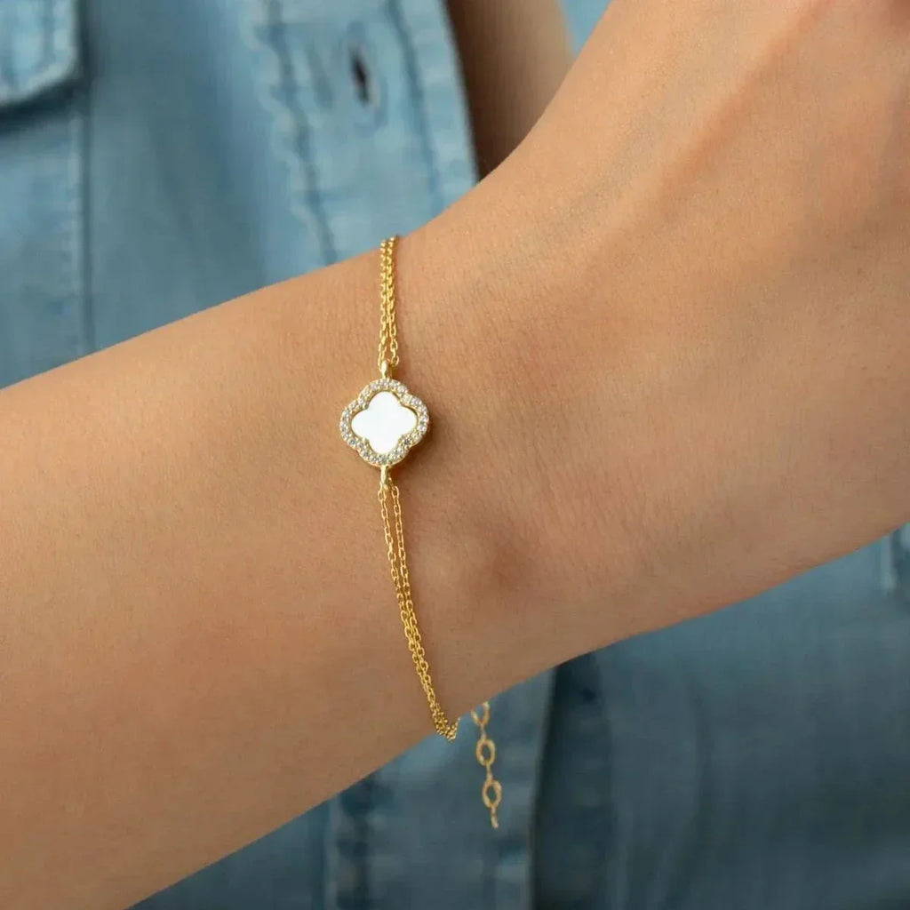 ZIRKONIA & KLEEBLATT ARMKETTE | 925 SILBER