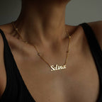 DOUBLE ZIRKONIA NAMENS HALSKETTE aus 925 Silber - Eleganter Halskette - AURIME