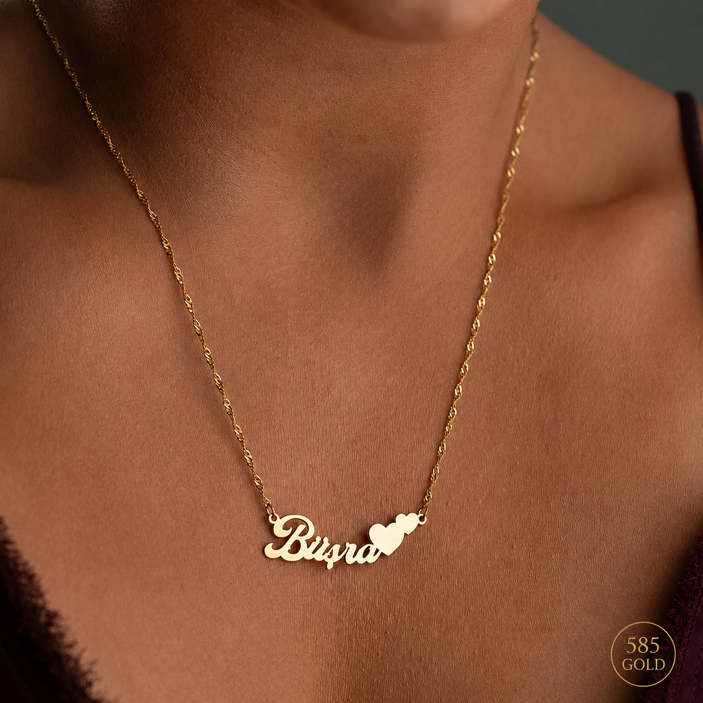 WAAGERECHT HERZ NAMENSKETTE | 14K GOLD