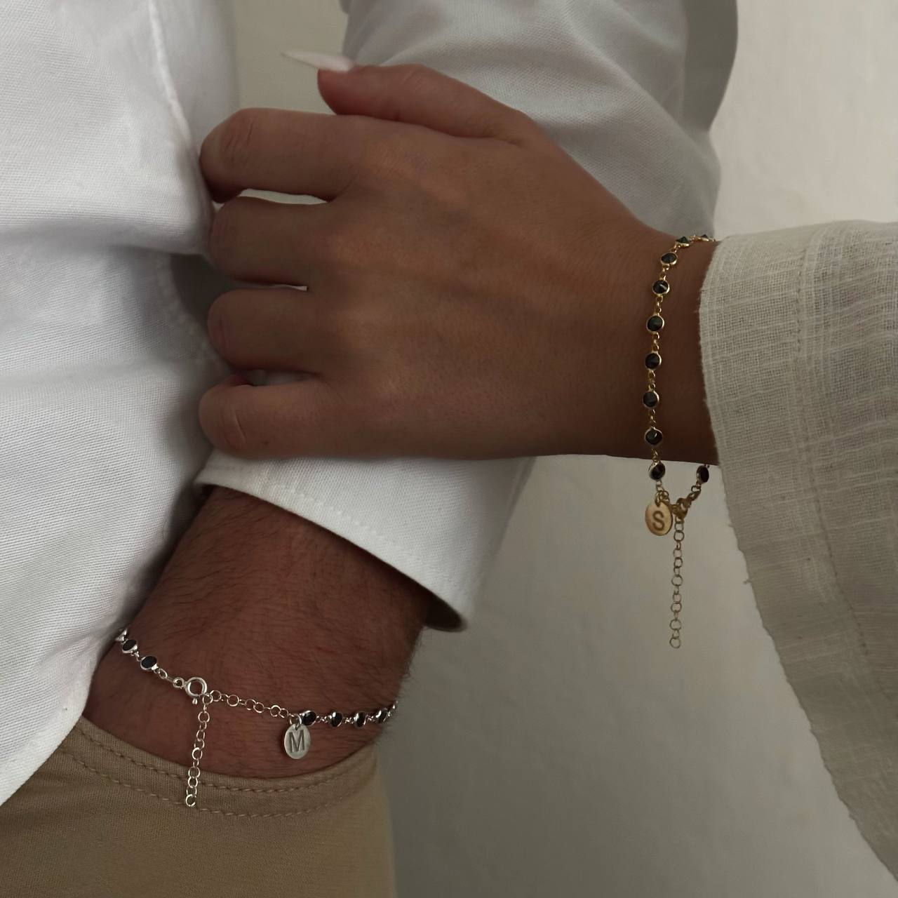 WHITE STONE BUCHSTABEN  PARTNERARMBAND aus 925 Silber - Eleganter Armband - AURIME