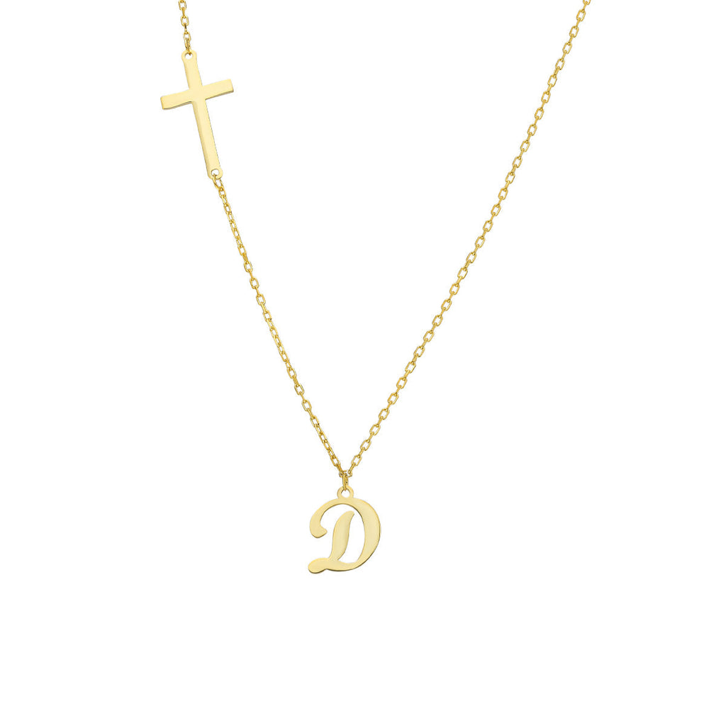 KREUZ KETTE MIT BUCHSTABE aus 925 Silber - Eleganter Halskette - AURIME