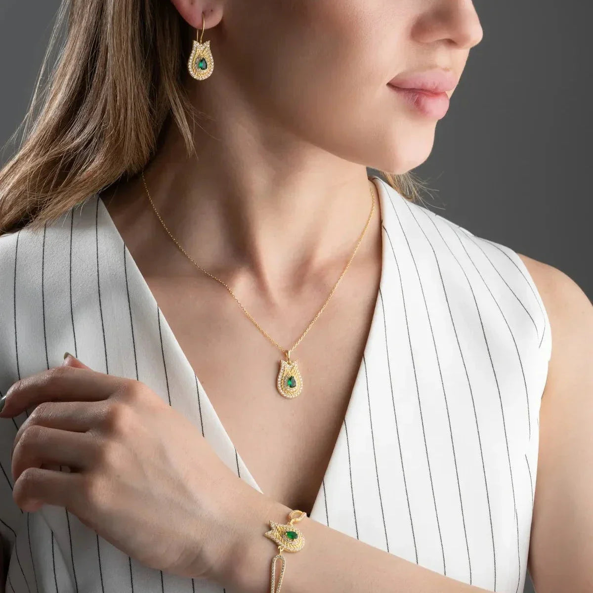 SMARAGDGRÜNES TULPEN | SCHMUCKSET | 925 SILBER
