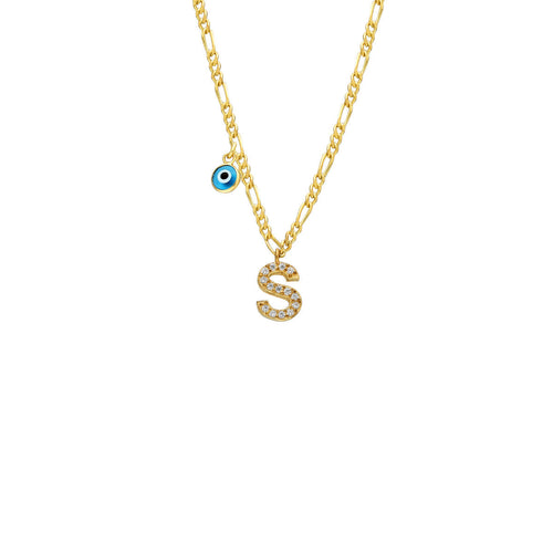 Silberne Buchstaben-Halskette mit Nazar-Stein, 925er Silber, AURIME, detailreiche Kette mit schützender Nazar-Perle