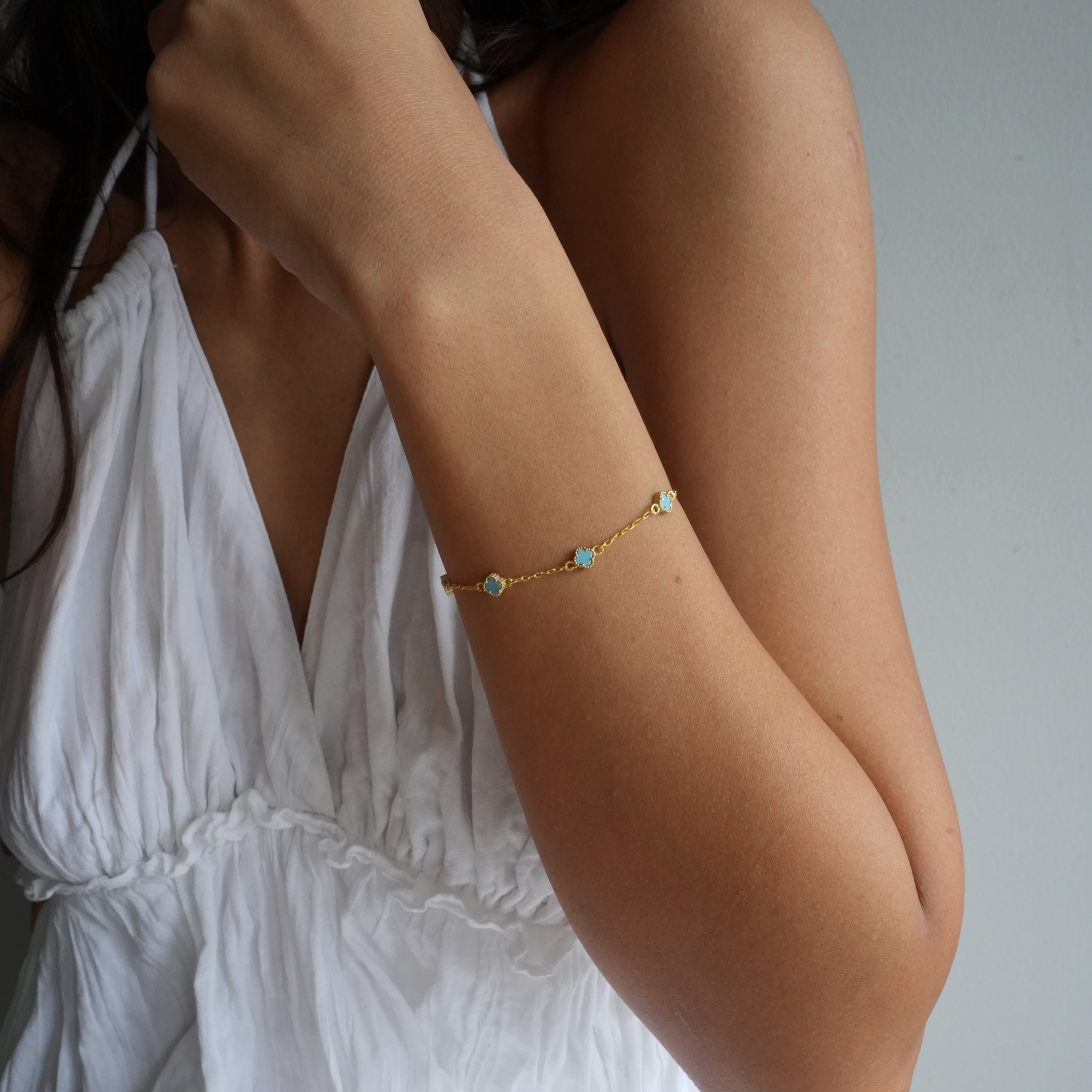 MINIMAL TURKIS KLEE ARMKETTE aus 925 Silber - Eleganter Halskette - AURIME