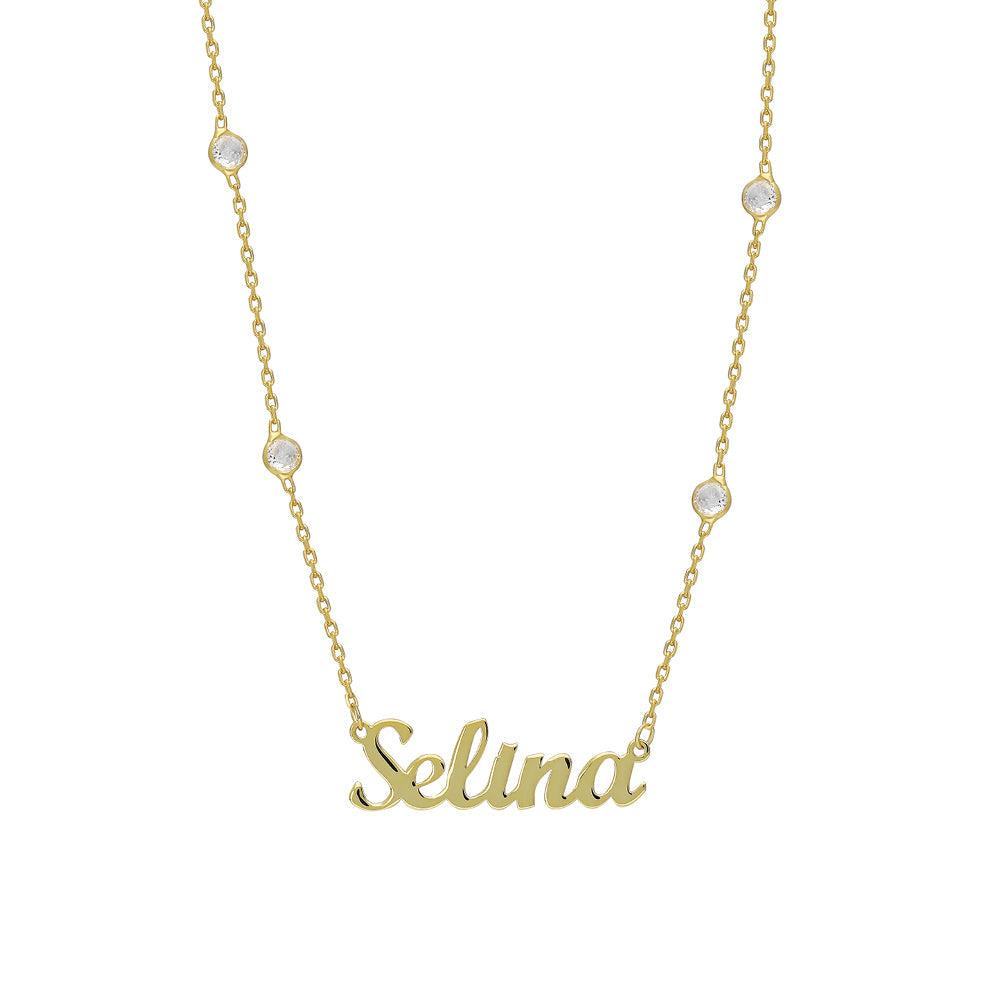 DOUBLE ZIRKONIA NAMENS HALSKETTE aus 925 Silber - Eleganter Halskette - AURIME