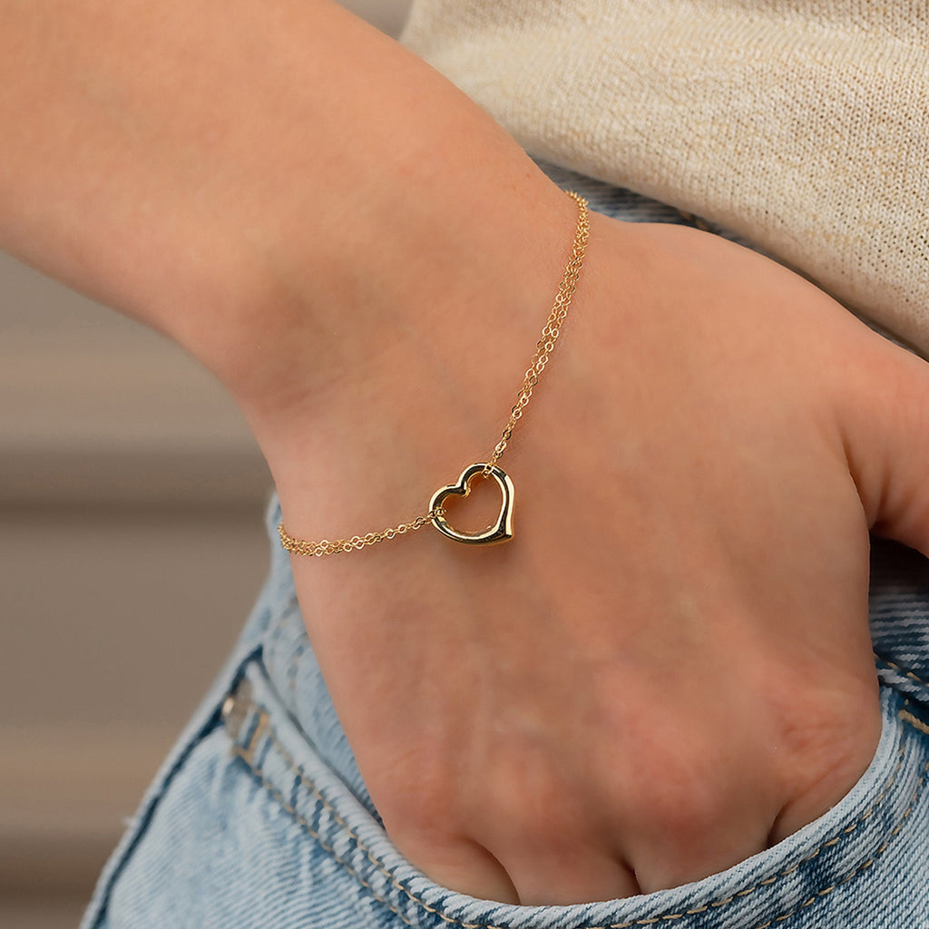 DOPPELHERZ-KETTENARMBAND FÜR DAMEN ARMKETTE | 14K GOLD