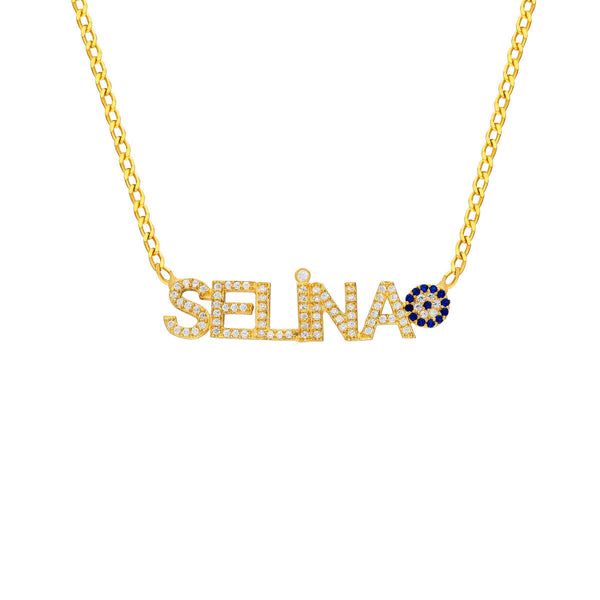 ZIRKONIA NAMENSKETTE MIT NAZAR aus 925 Silber - Eleganter Halskette - AURIME