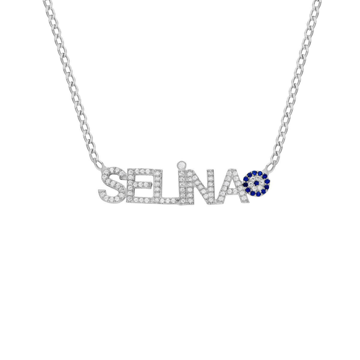 ZIRKONIA NAMENSKETTE MIT NAZAR aus 925 Silber - Eleganter Halskette - AURIME