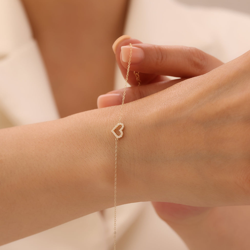 MINIMALES STEINHERZ ARMKETTE | 14K GOLD