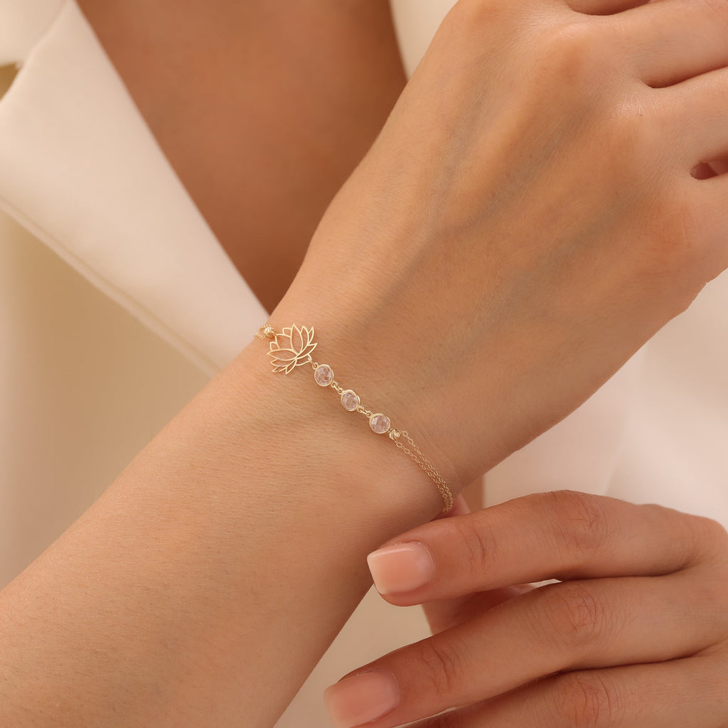 ZIRKON-DETAILLI LOTUS-KETTE ARMKETTE | 14K GOLD