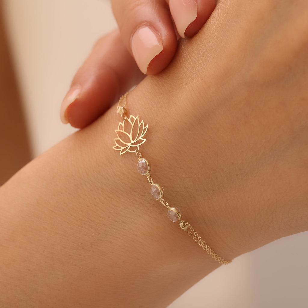 ZIRKON-DETAILLI LOTUS-KETTE ARMKETTE | 14K GOLD