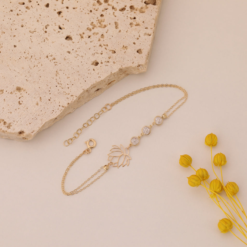 ZIRKON-DETAILLI LOTUS-KETTE ARMKETTE | 14K GOLD