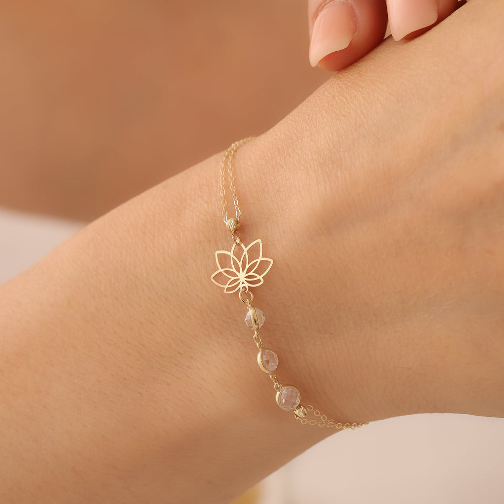 ZIRKON-DETAILLI LOTUS-KETTE DESIGN ARMKETTE | 14K GOLD